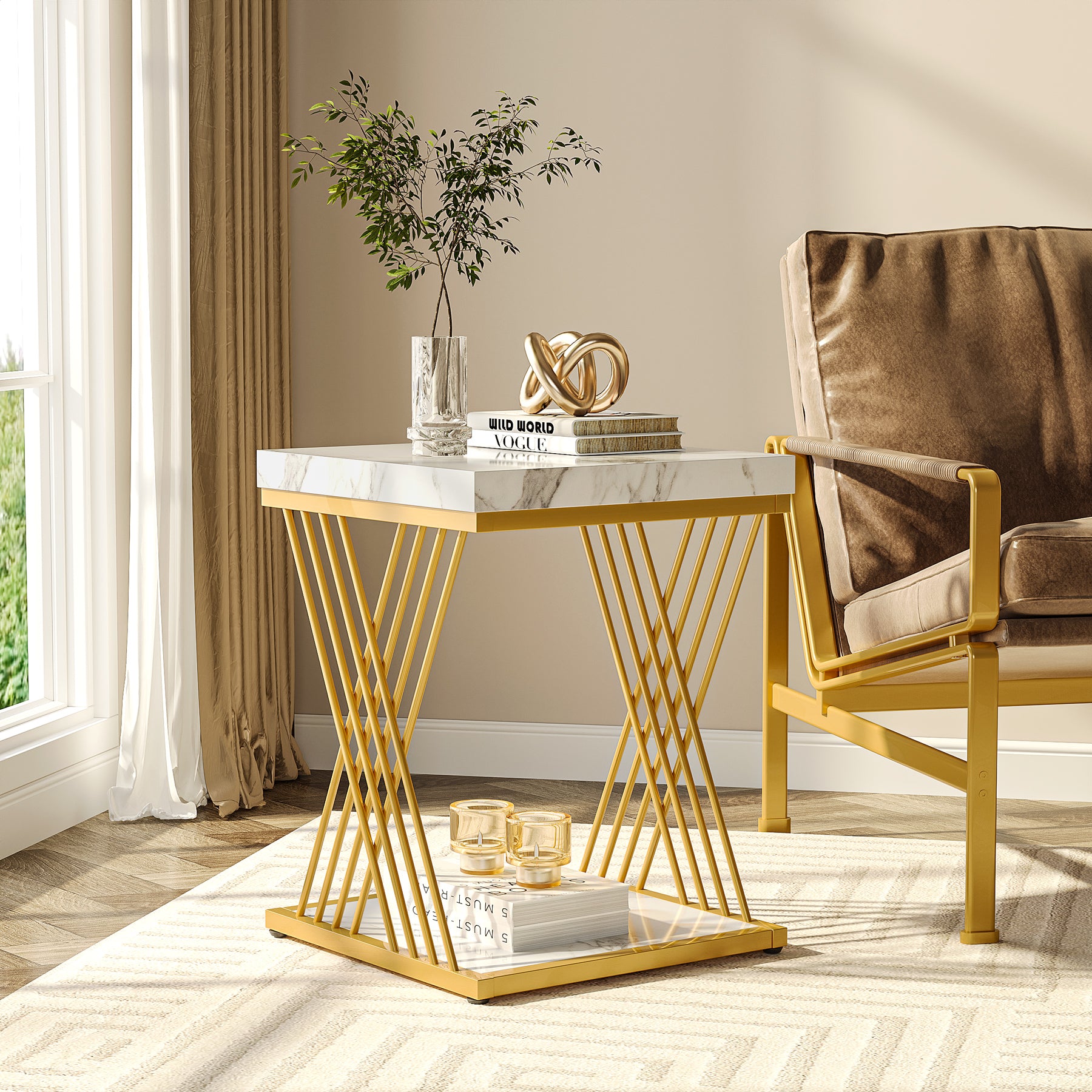 2-Tier Faux Marble End Table
